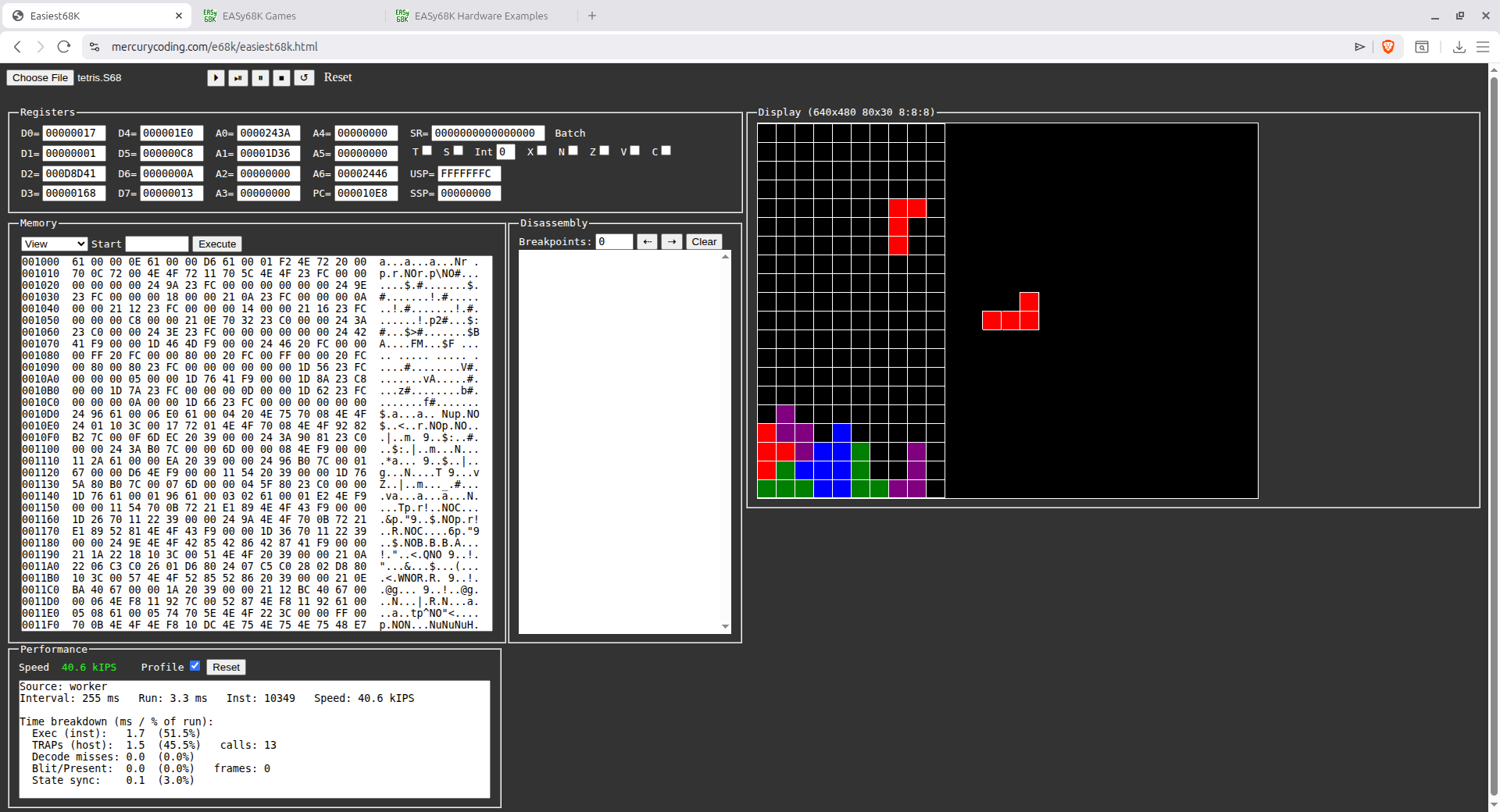 Easiest68K running Tetris!